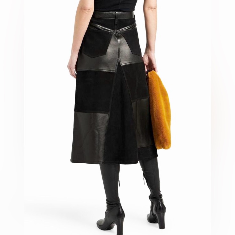 RE/DONE Mid Rise Leather & suede 27/small  Patchwork Skirt NWT - Picture 7 of 15